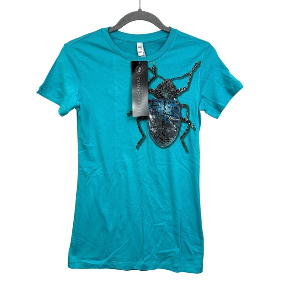 Bella+Canvas Girls Graphic Tee T Shirt Metallic Beetle Print Short Sleeve Size M - Picture 1 of 7